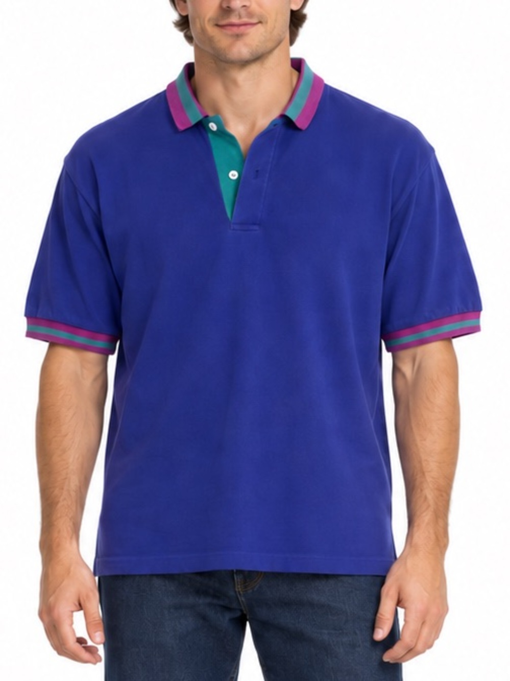 Vintage Outer Banks Colorblock Polo Shirt Jewel Tone 90s Cotton Men’s Streetwear